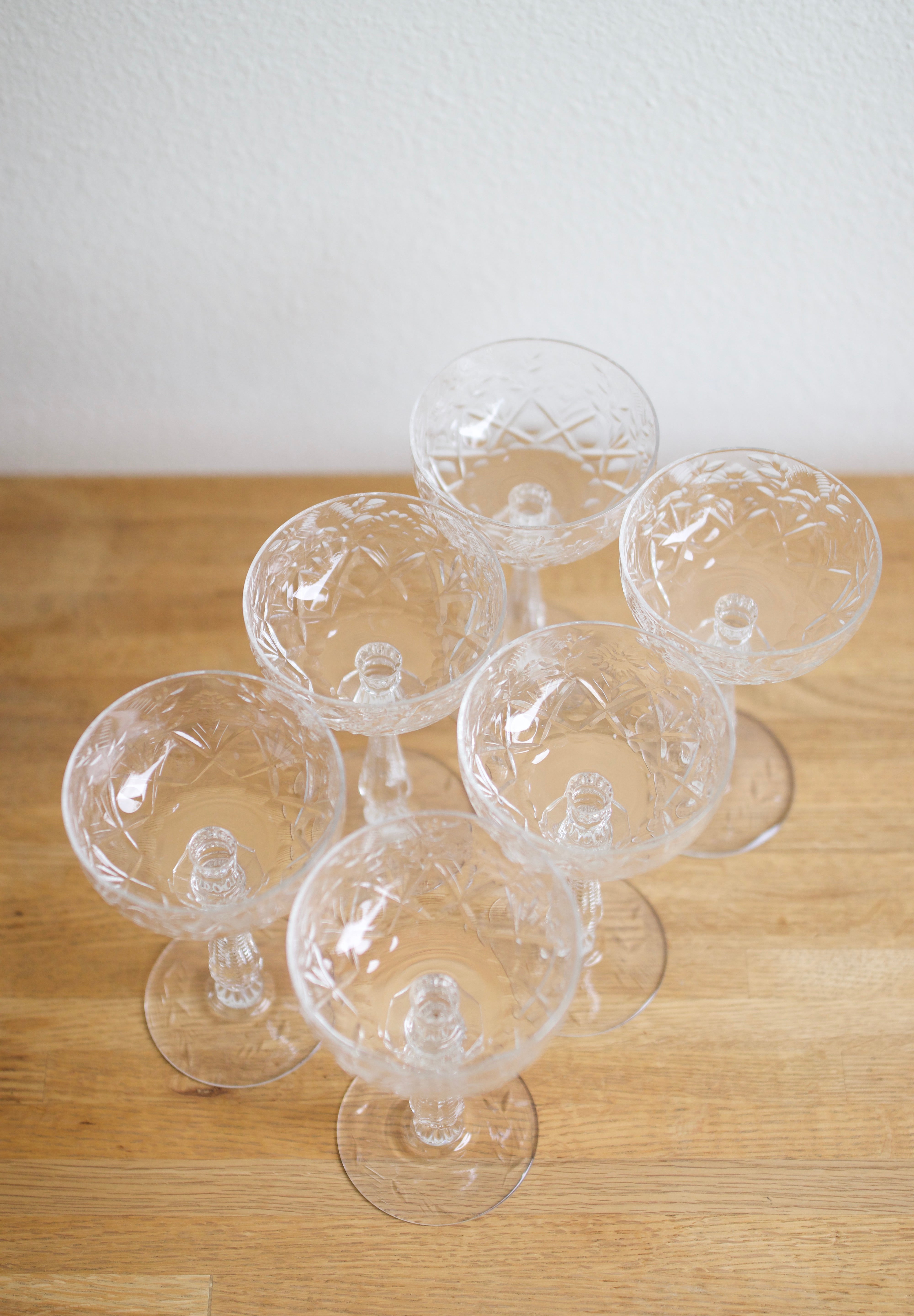Vintage Libbey Rock Sharpe Crystal Champagne Coupes (Set of 6)