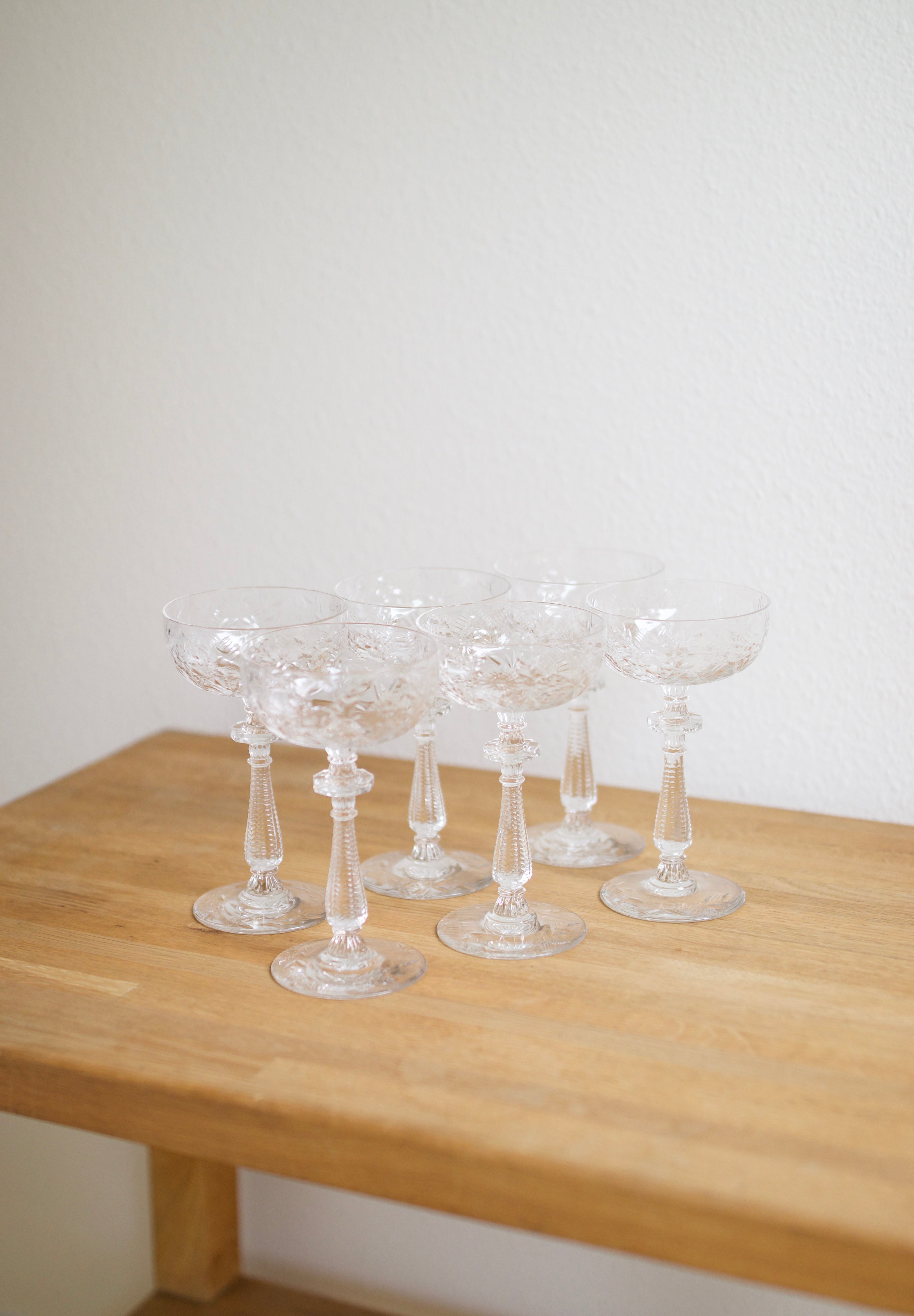 Vintage Libbey Rock Sharpe Crystal Champagne Coupes (Set of 6)