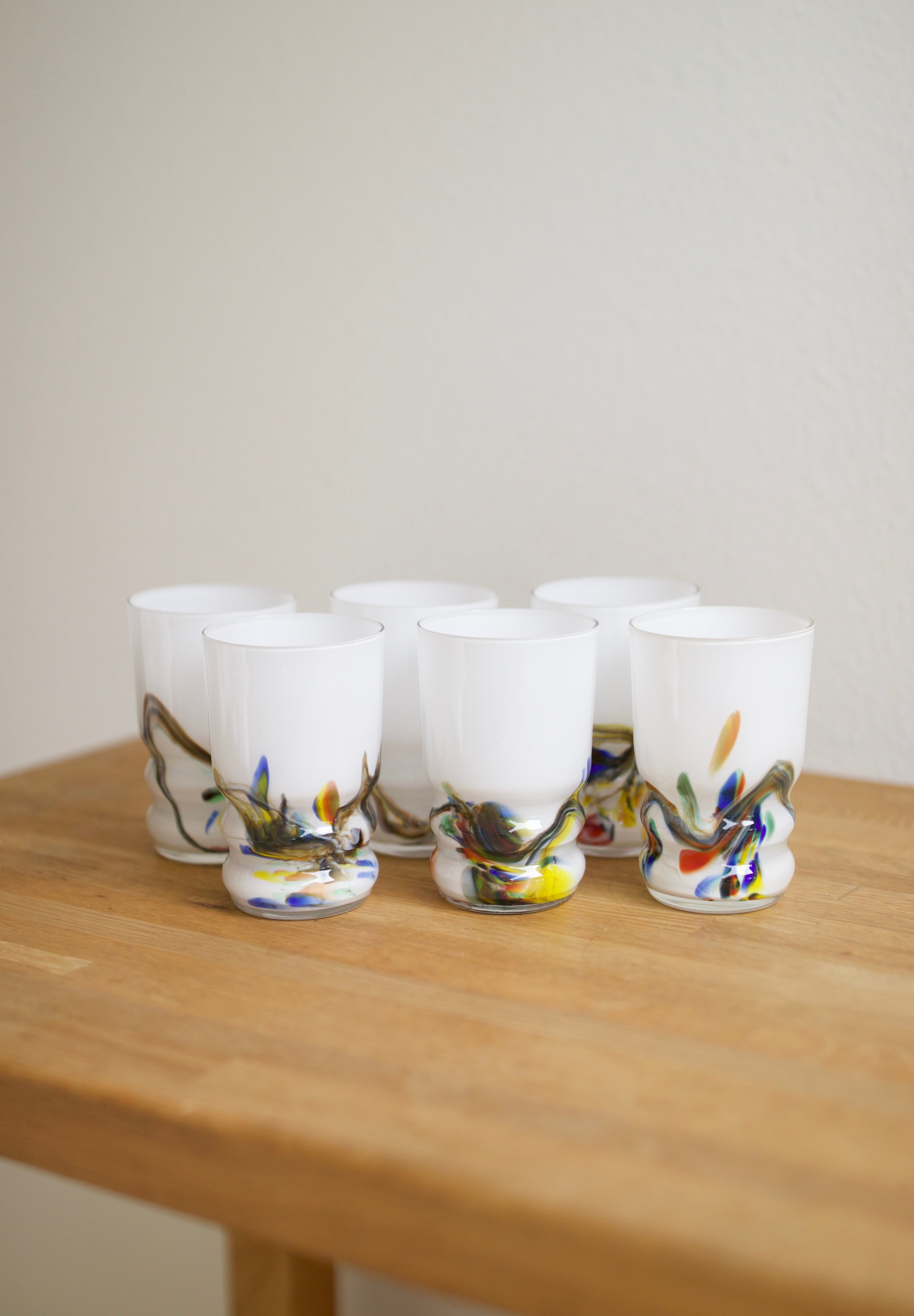Vintage Snowflake Series Art Glass Tumblers (Set of 6)