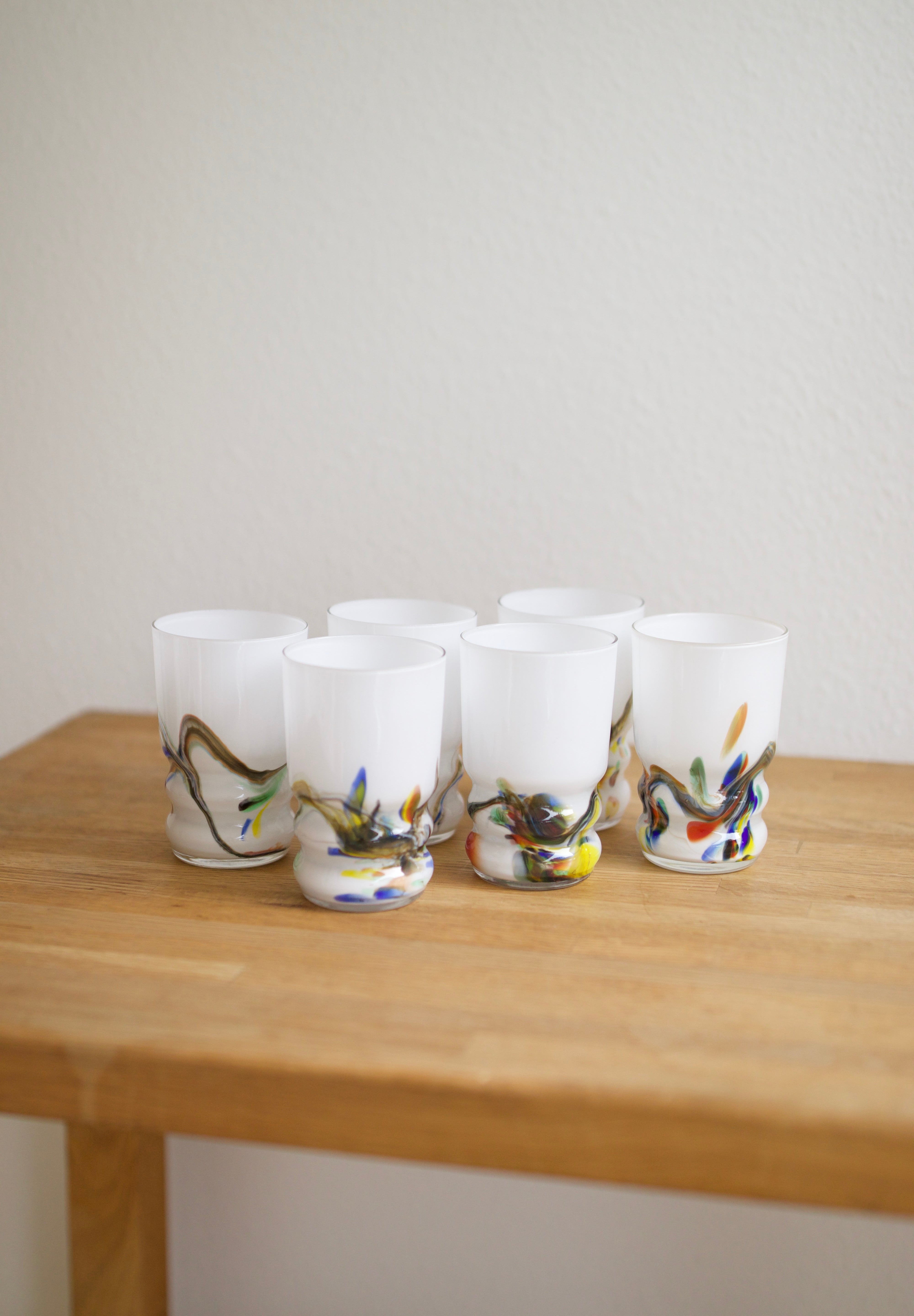 Vintage Snowflake Series Art Glass Tumblers (Set of 6)