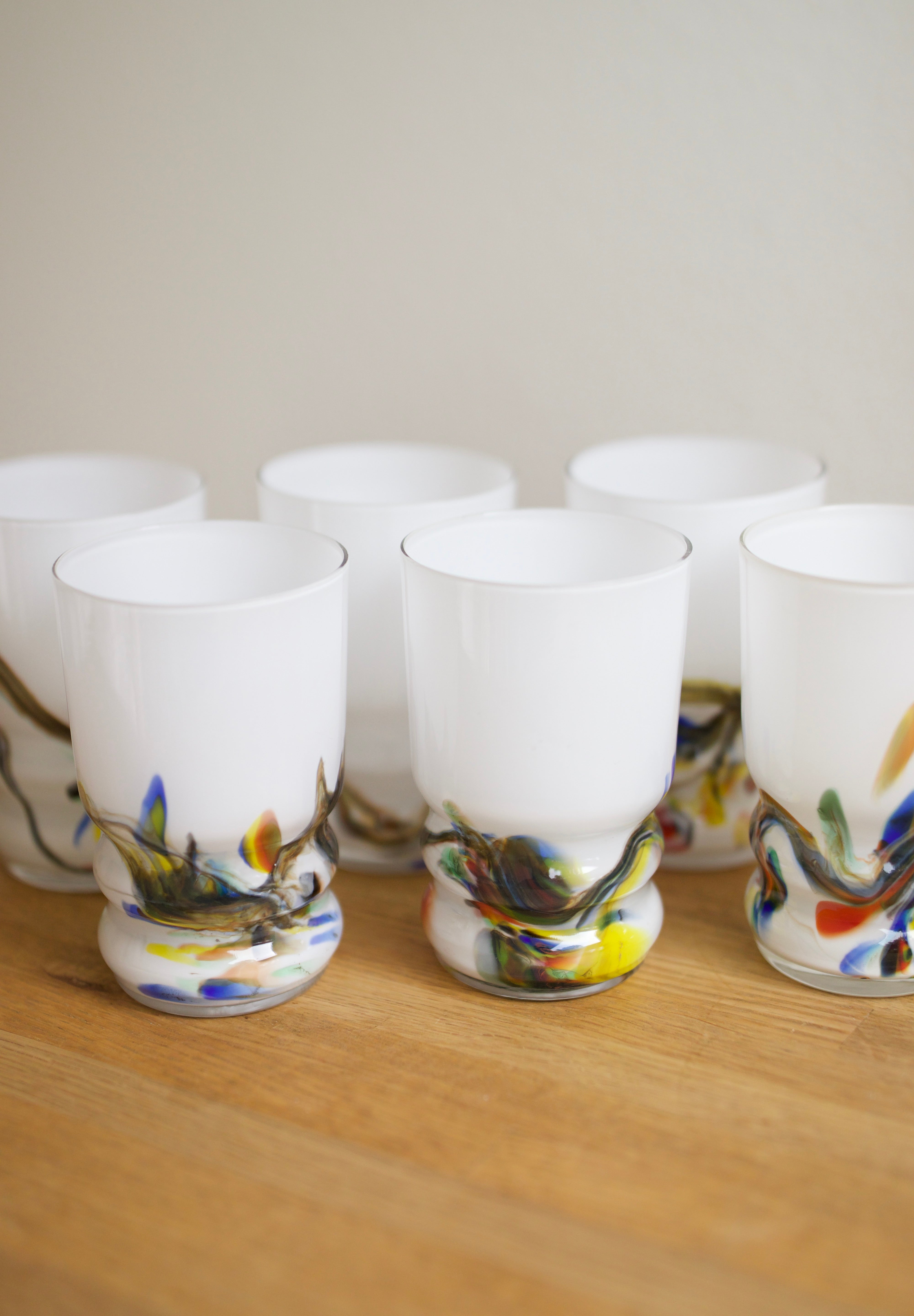 Vintage Snowflake Series Art Glass Tumblers (Set of 6)