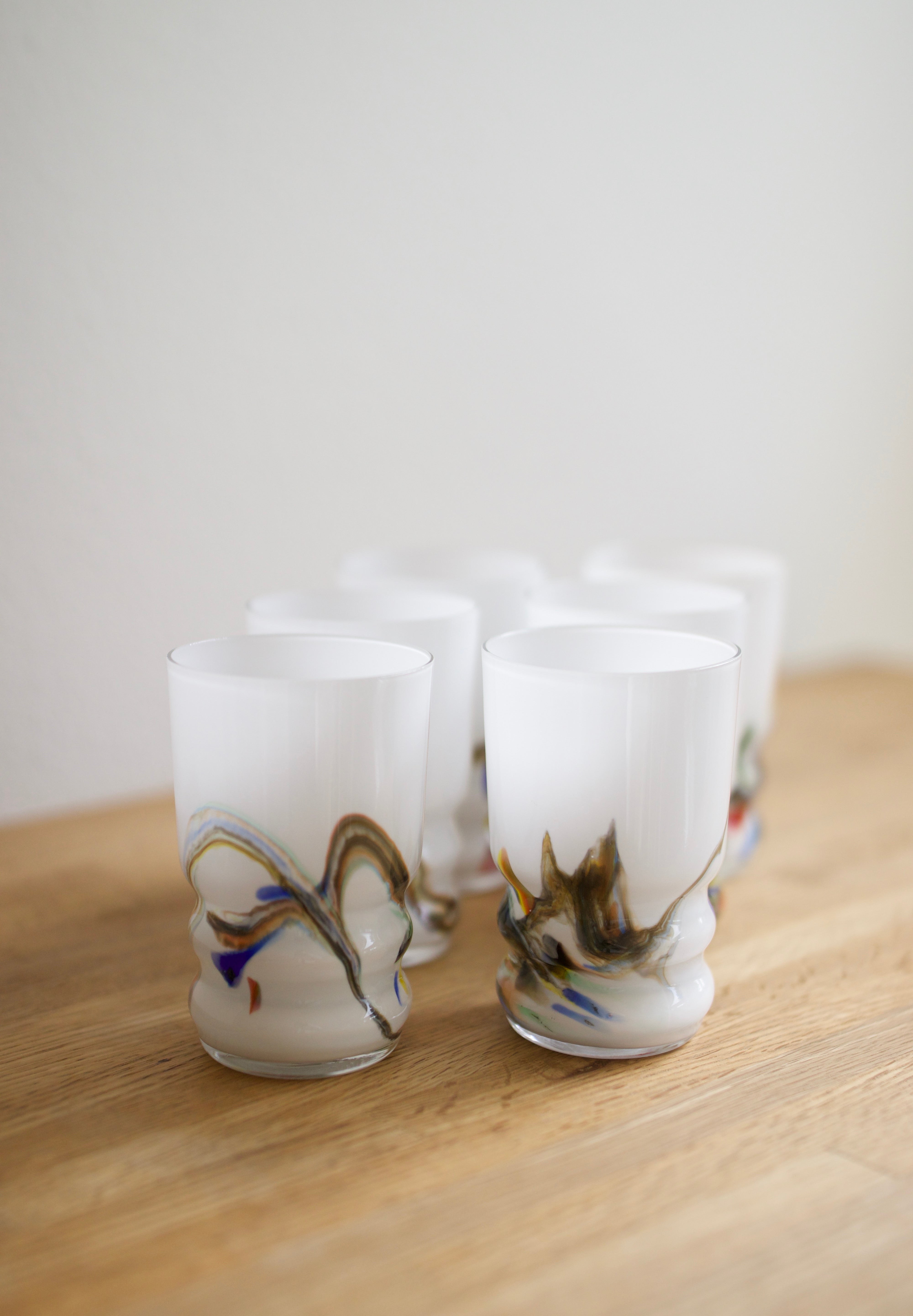 Vintage Snowflake Series Art Glass Tumblers (Set of 6)