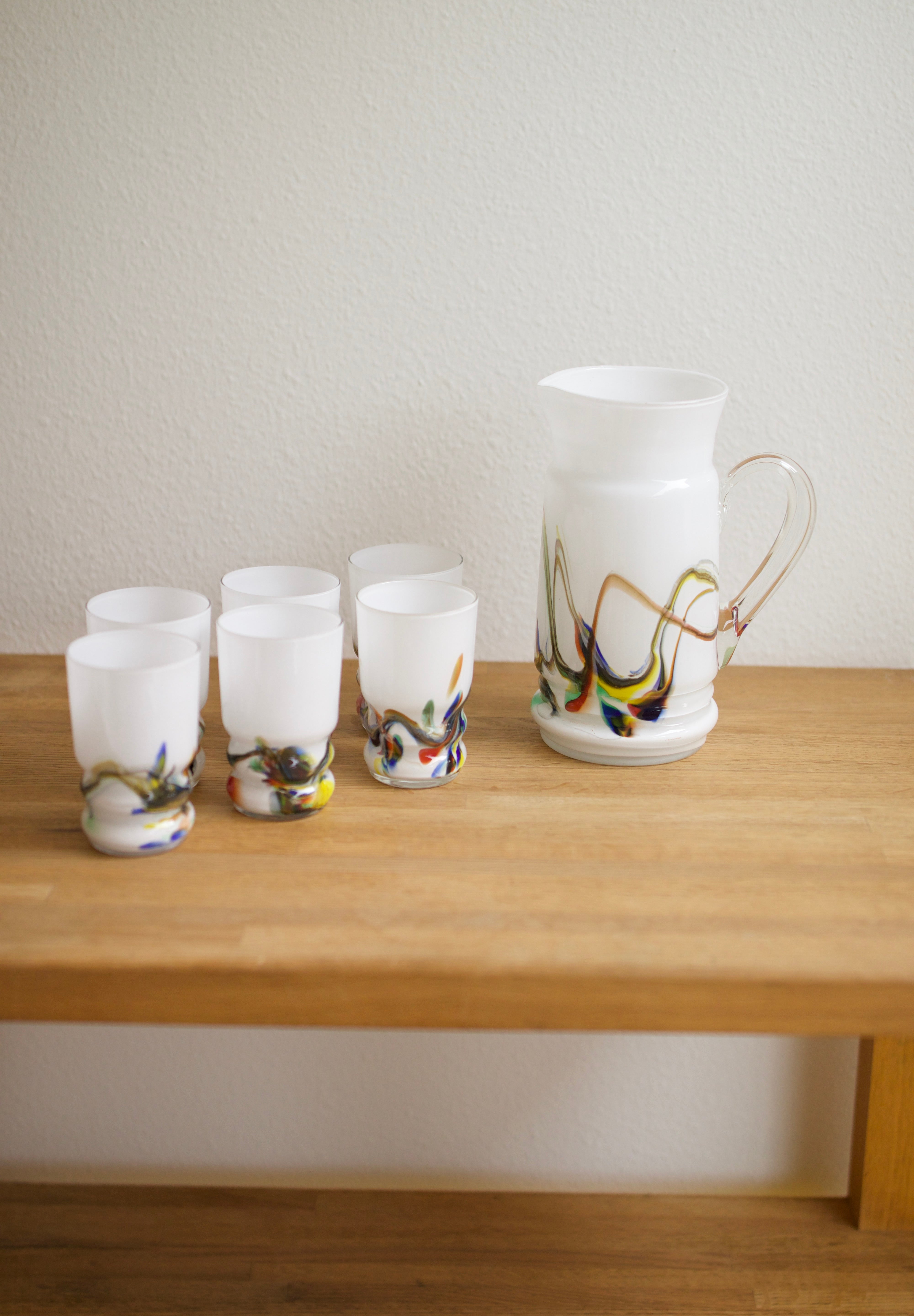 Vintage Snowflake Series Art Glass Tumblers (Set of 6)
