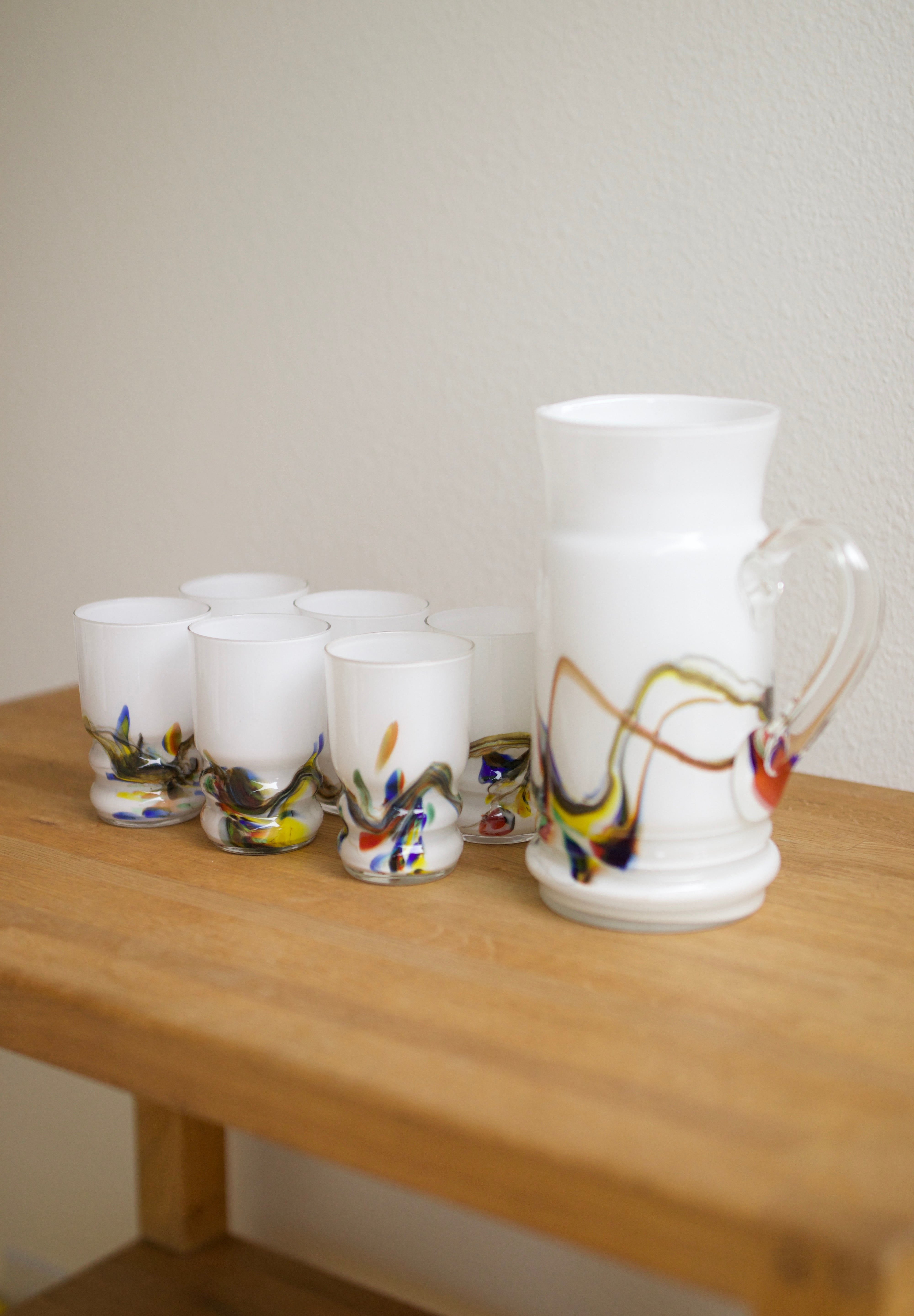 Vintage Snowflake Series Art Glass Pitcher