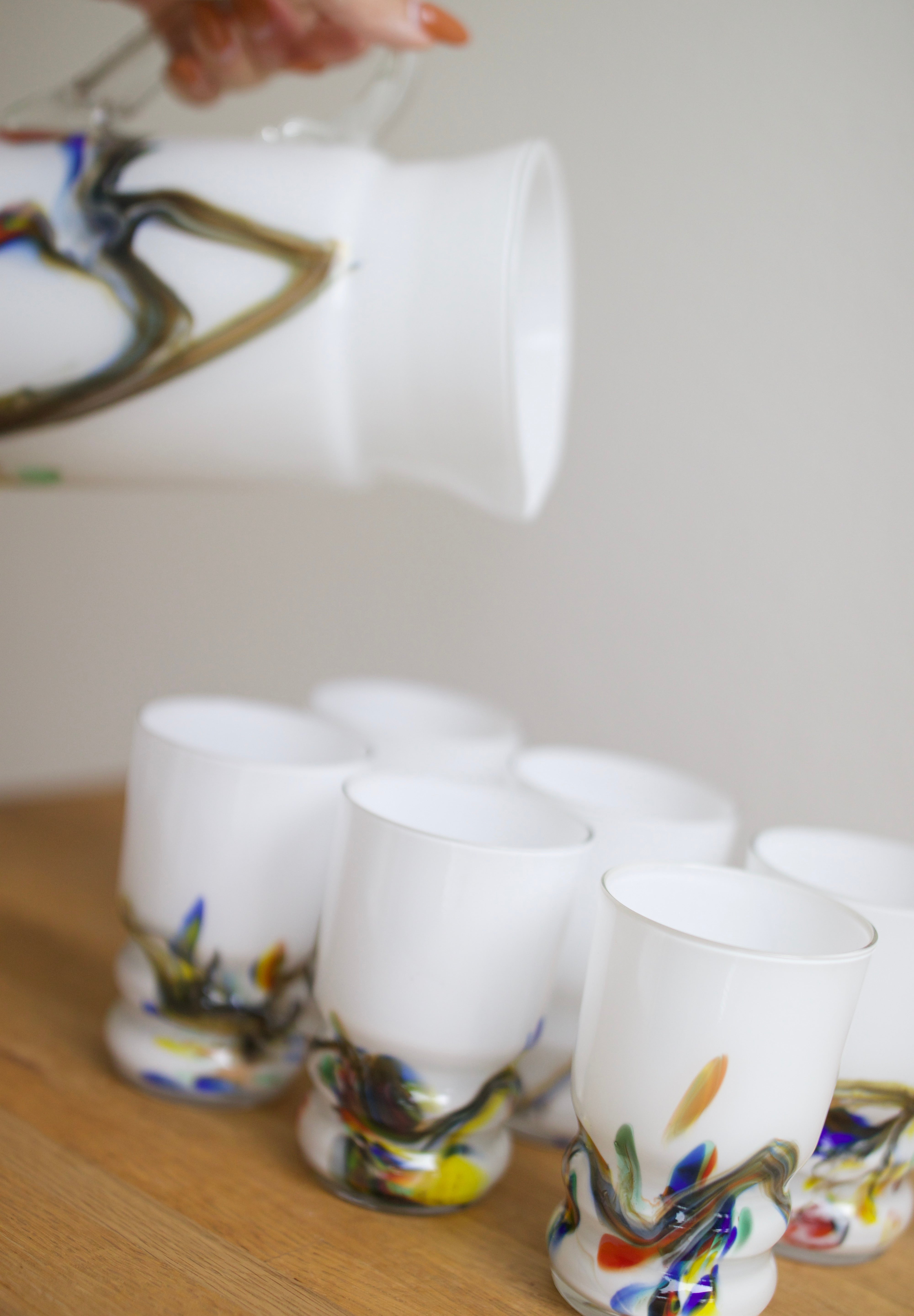 Vintage Snowflake Series Art Glass Tumblers (Set of 6)