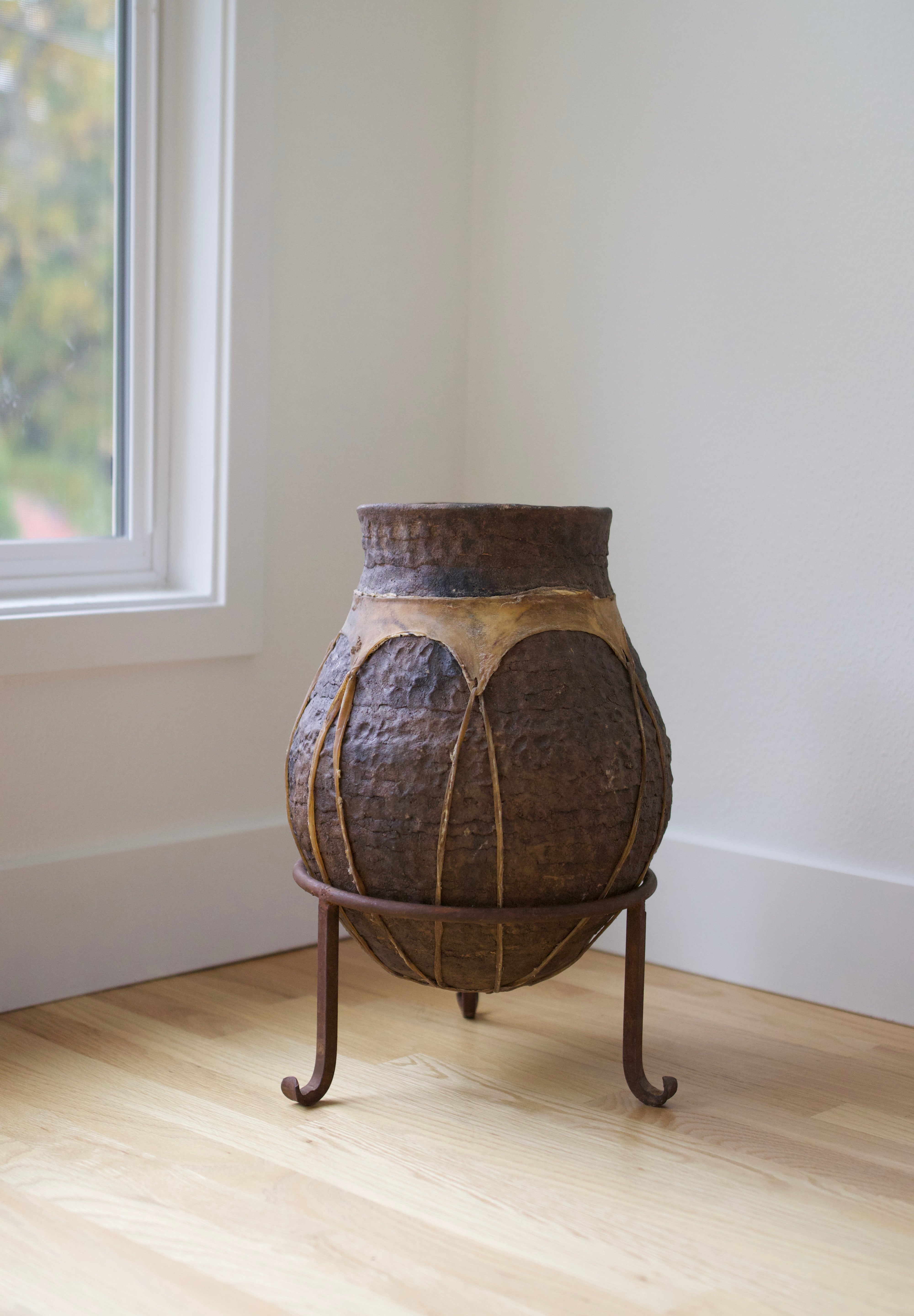 Vintage Tarahumara Pottery Vessel with Iron Stand