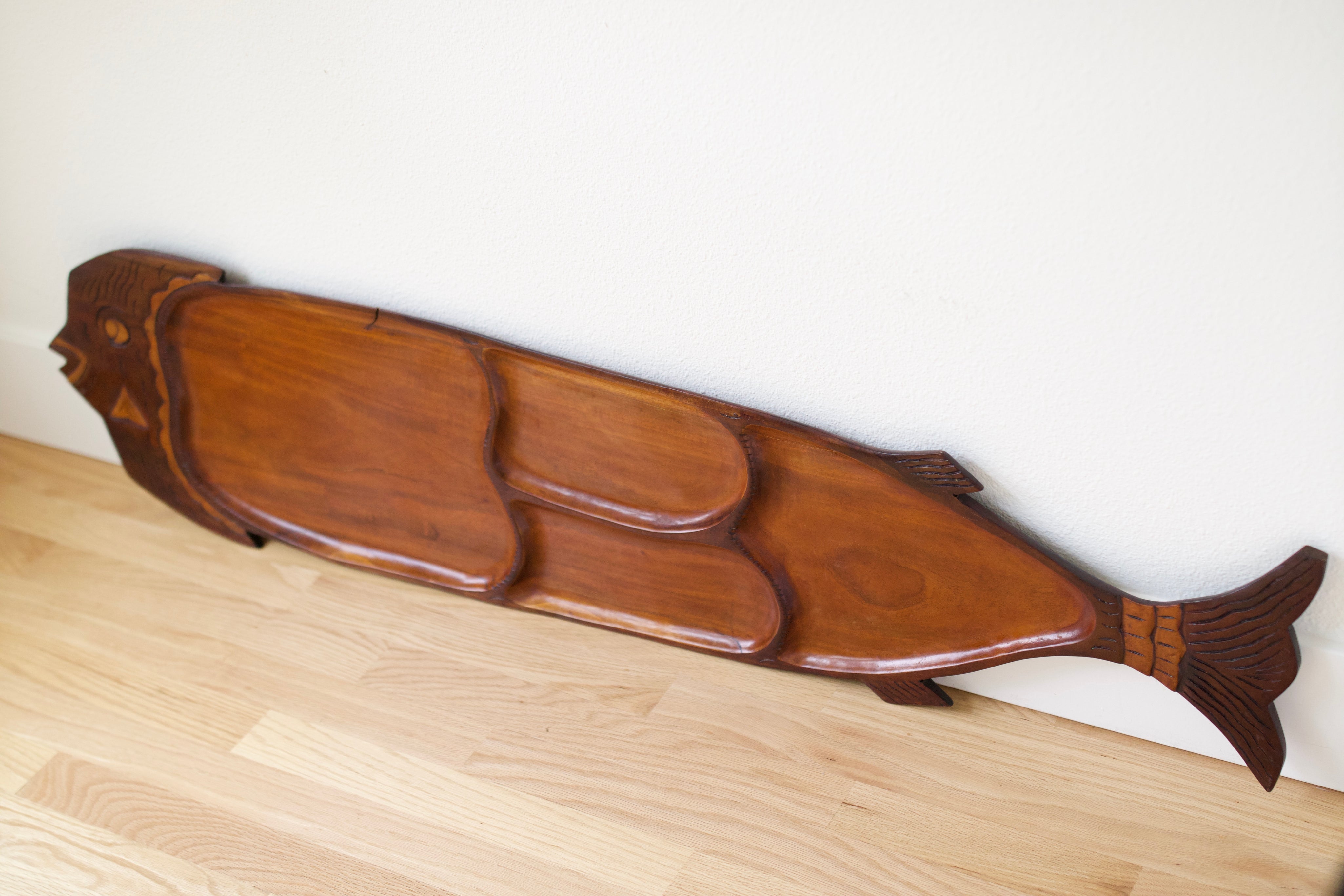 Large Hand-Carved Wooden Fish Serving Tray