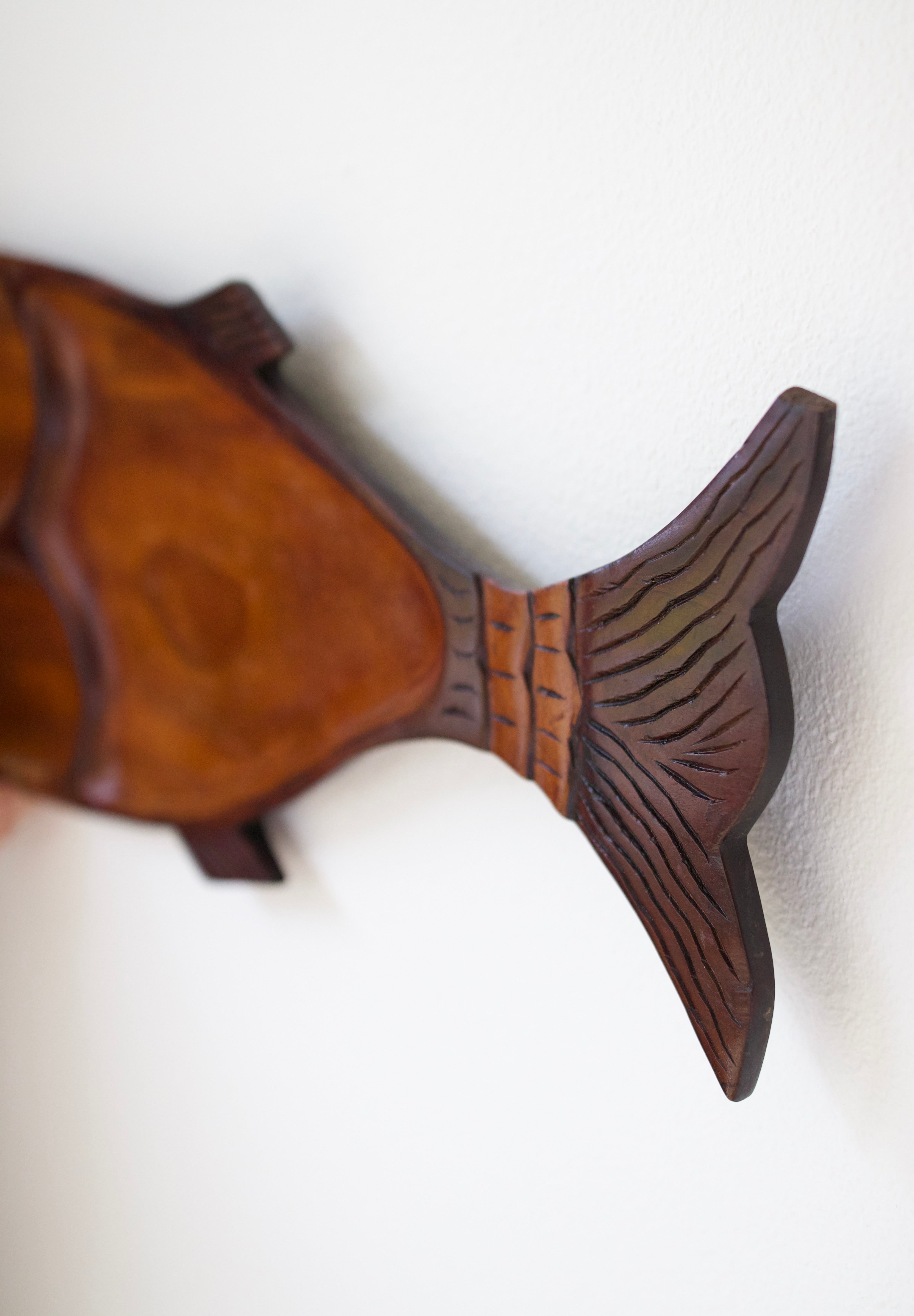 Large Hand-Carved Wooden Fish Serving Tray