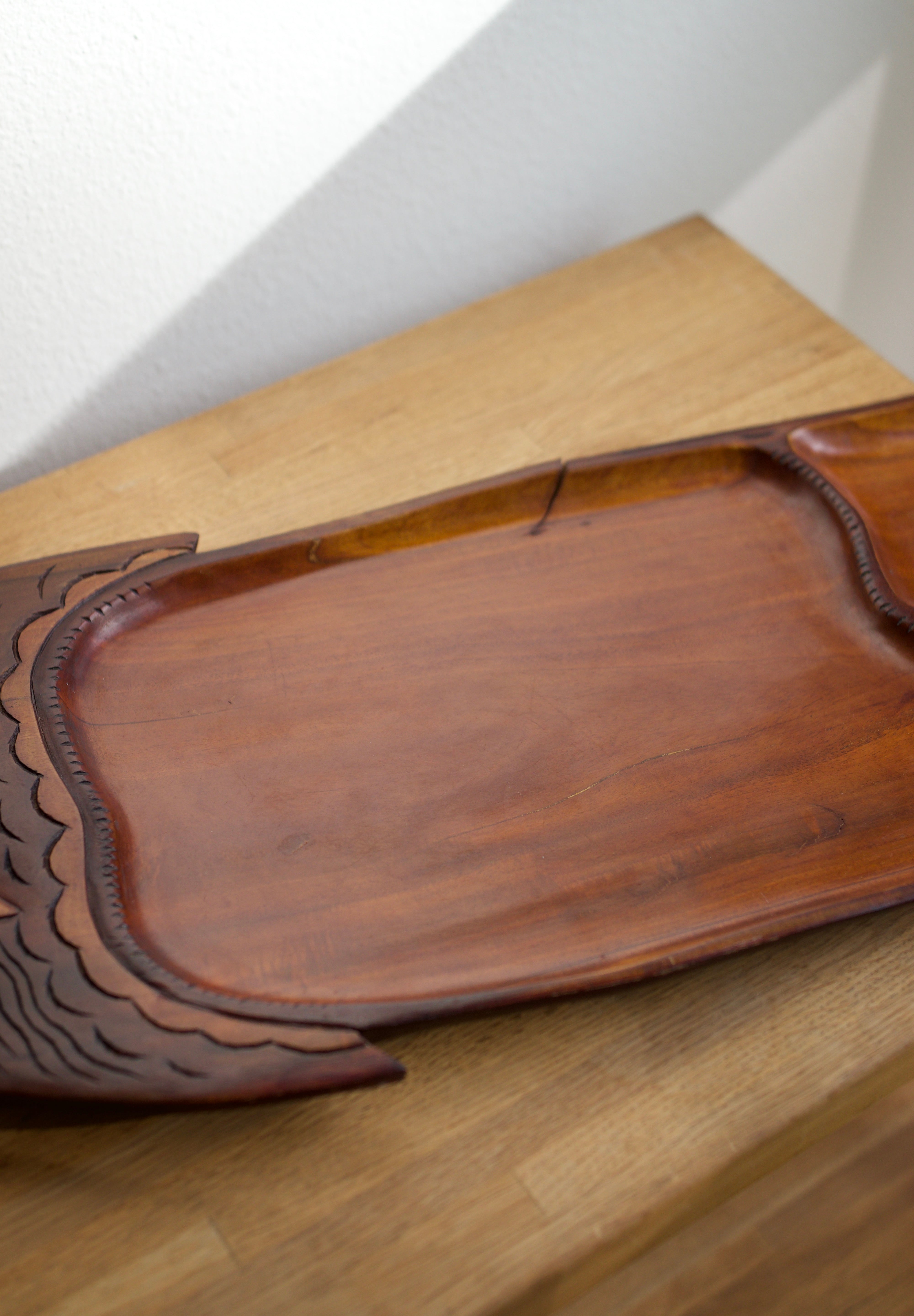 Large Hand-Carved Wooden Fish Serving Tray