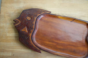 Large Hand-Carved Wooden Fish Serving Tray