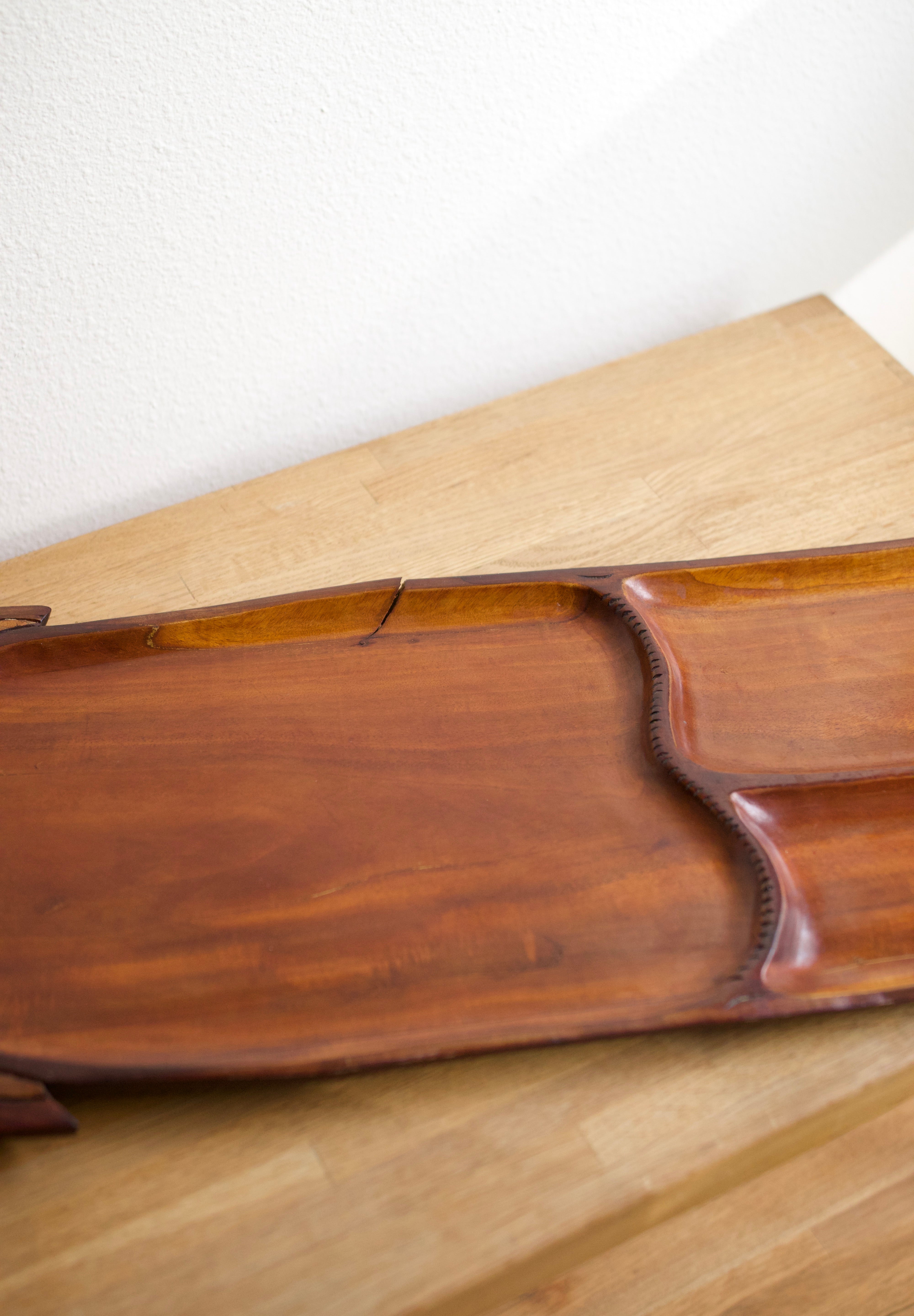 Large Hand-Carved Wooden Fish Serving Tray