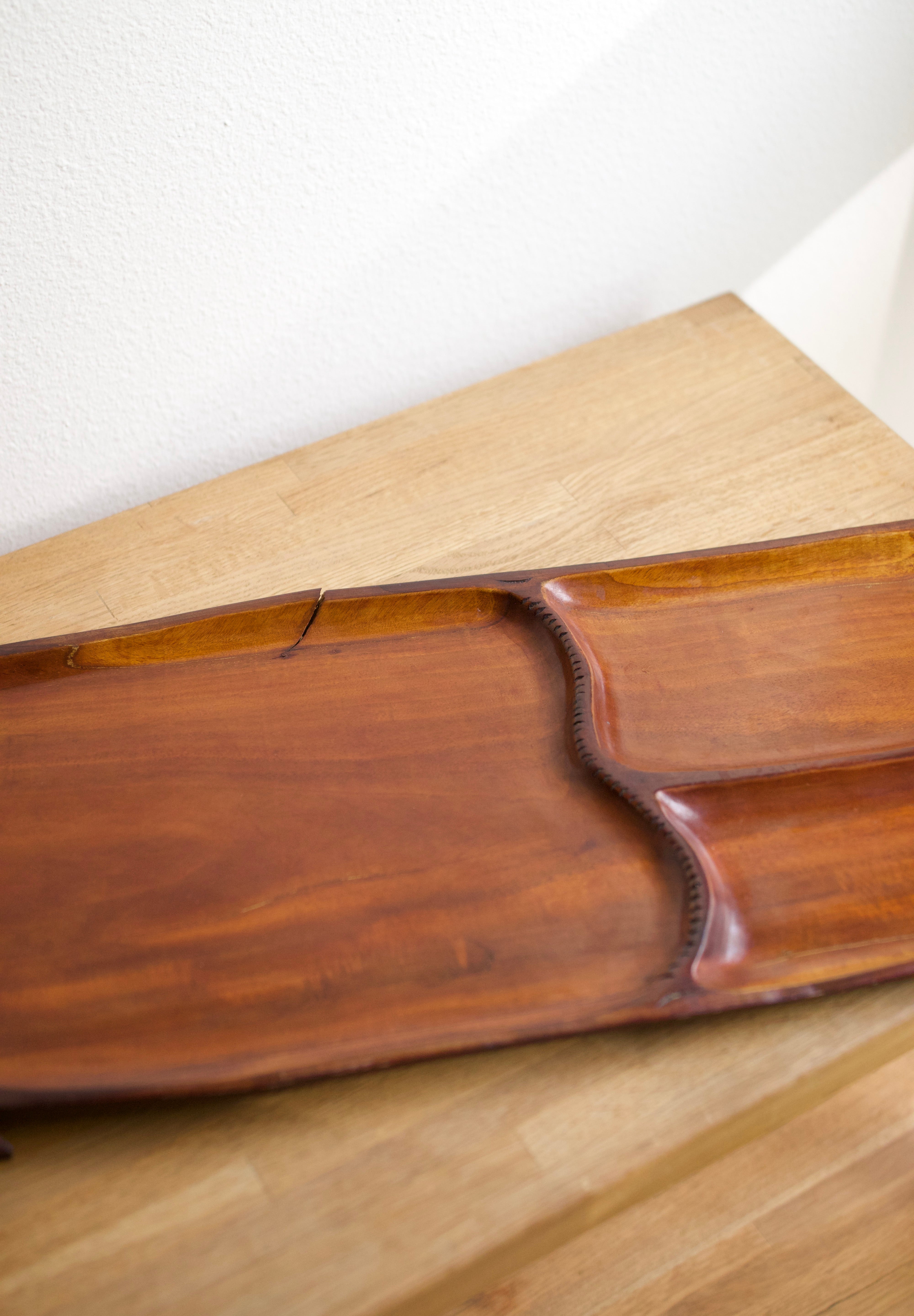 Large Hand-Carved Wooden Fish Serving Tray