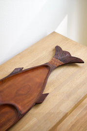 Large Hand-Carved Wooden Fish Serving Tray