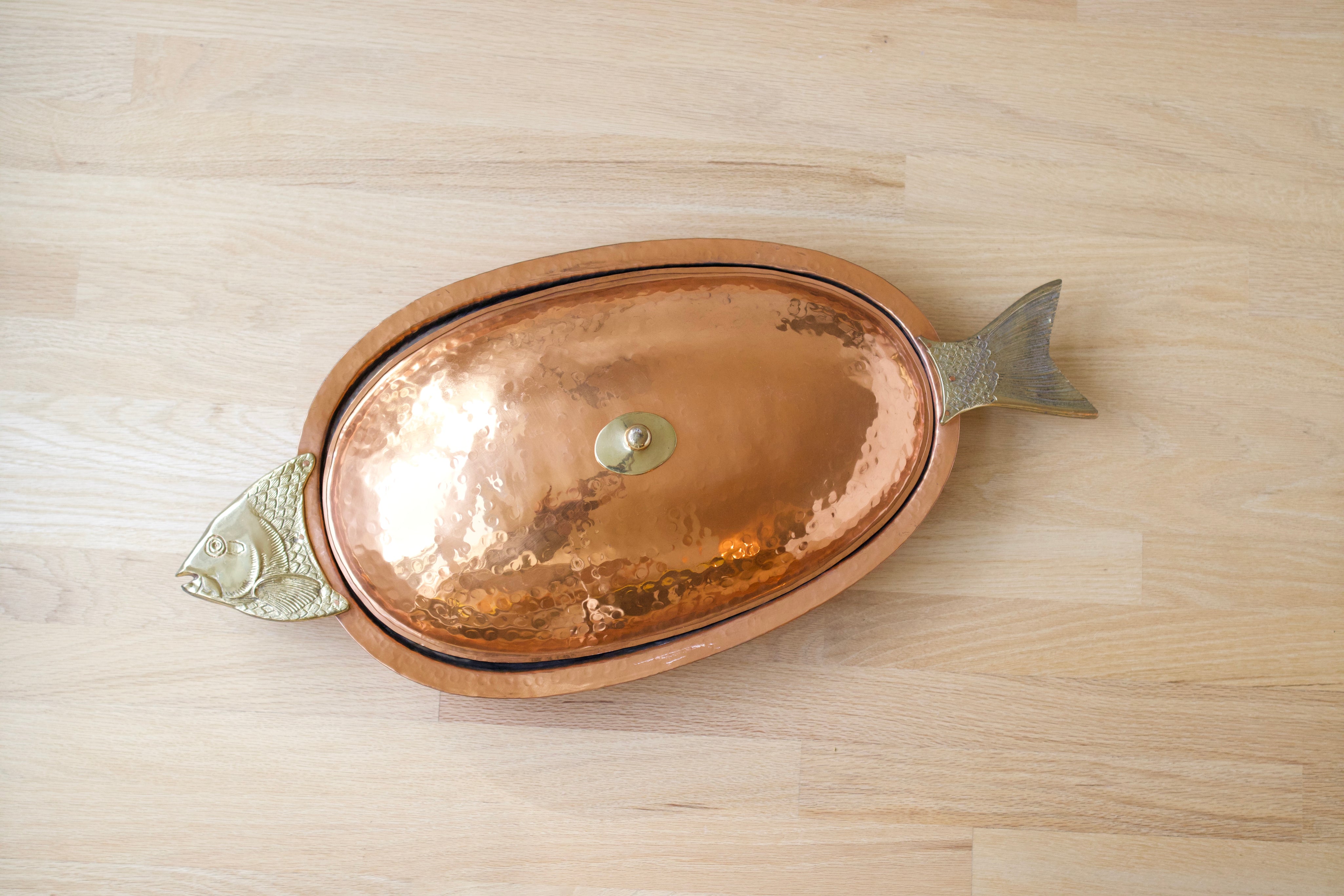Hammered Copper Fish Serving Platter with Lid