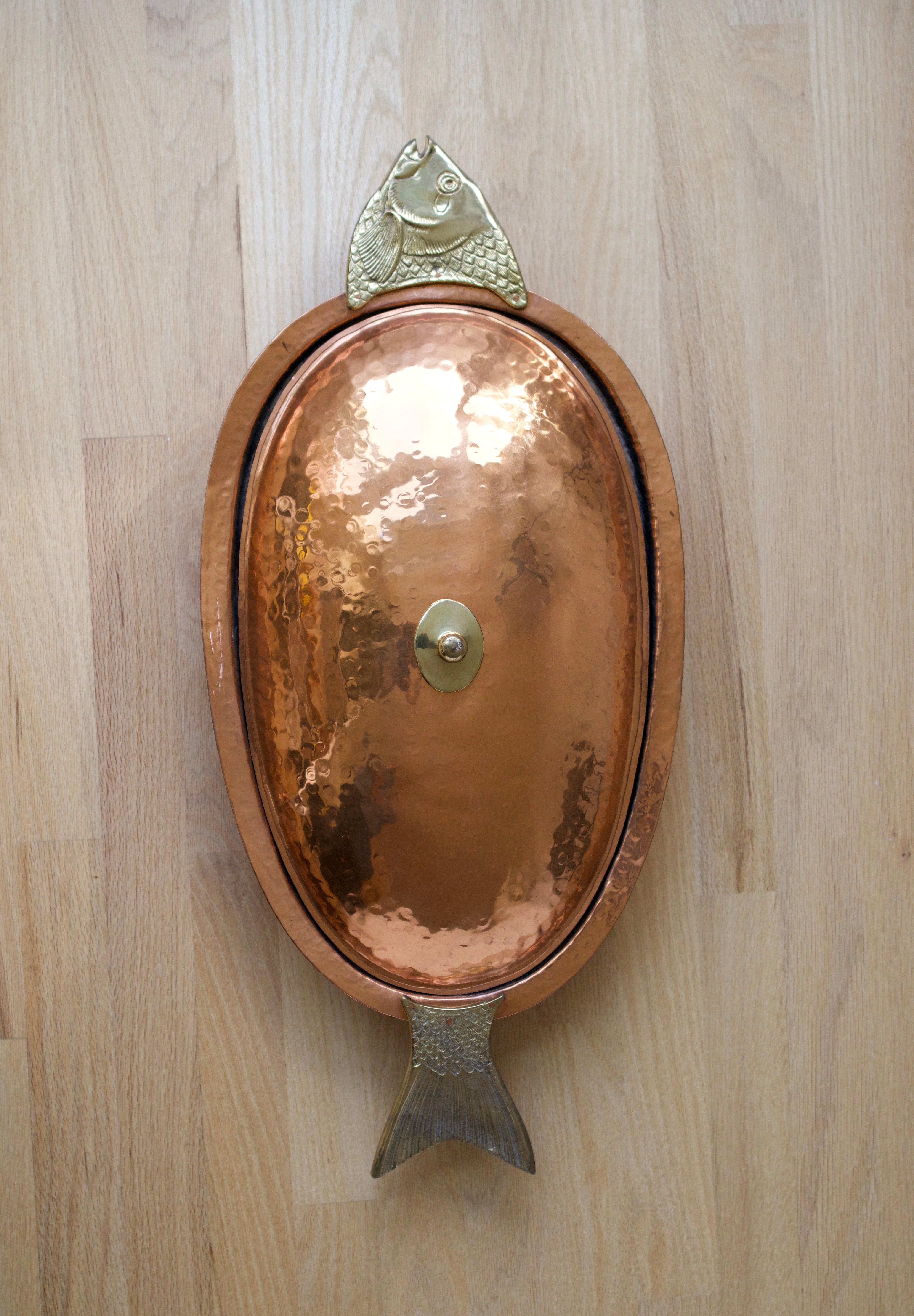 Hammered Copper Fish Serving Platter with Lid