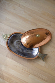 Hammered Copper Fish Serving Platter with Lid