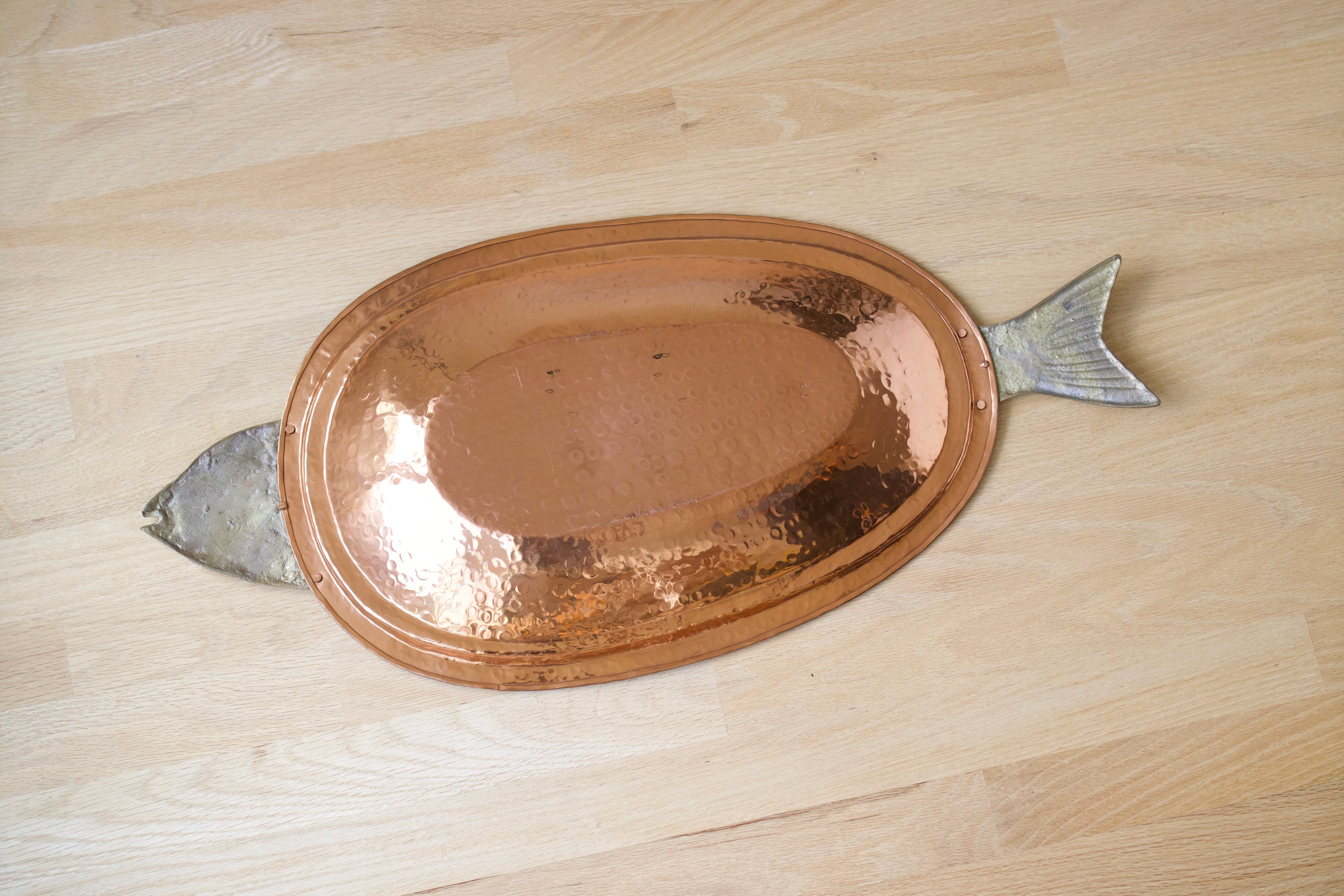 Hammered Copper Fish Serving Platter with Lid