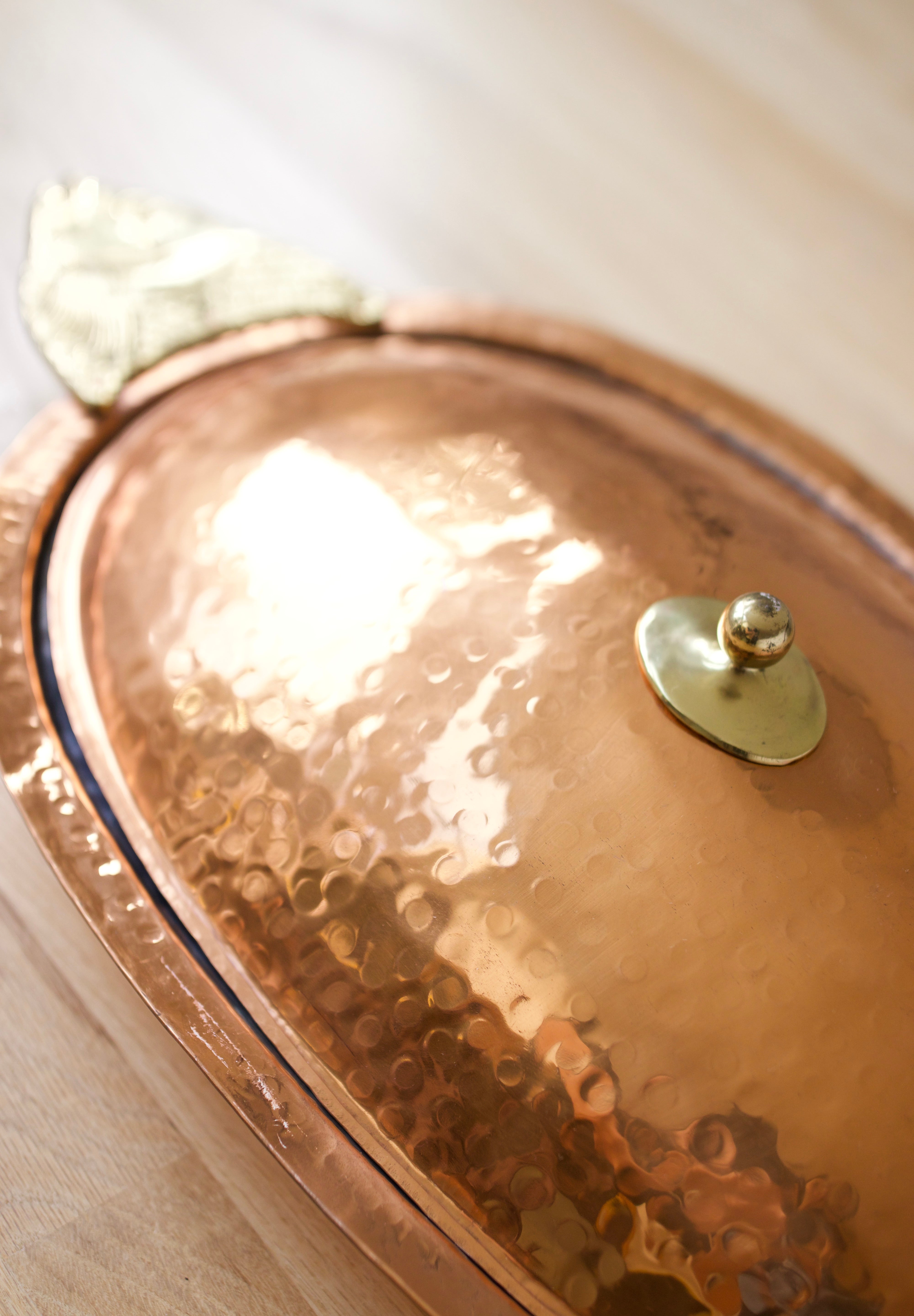 Hammered Copper Fish Serving Platter with Lid