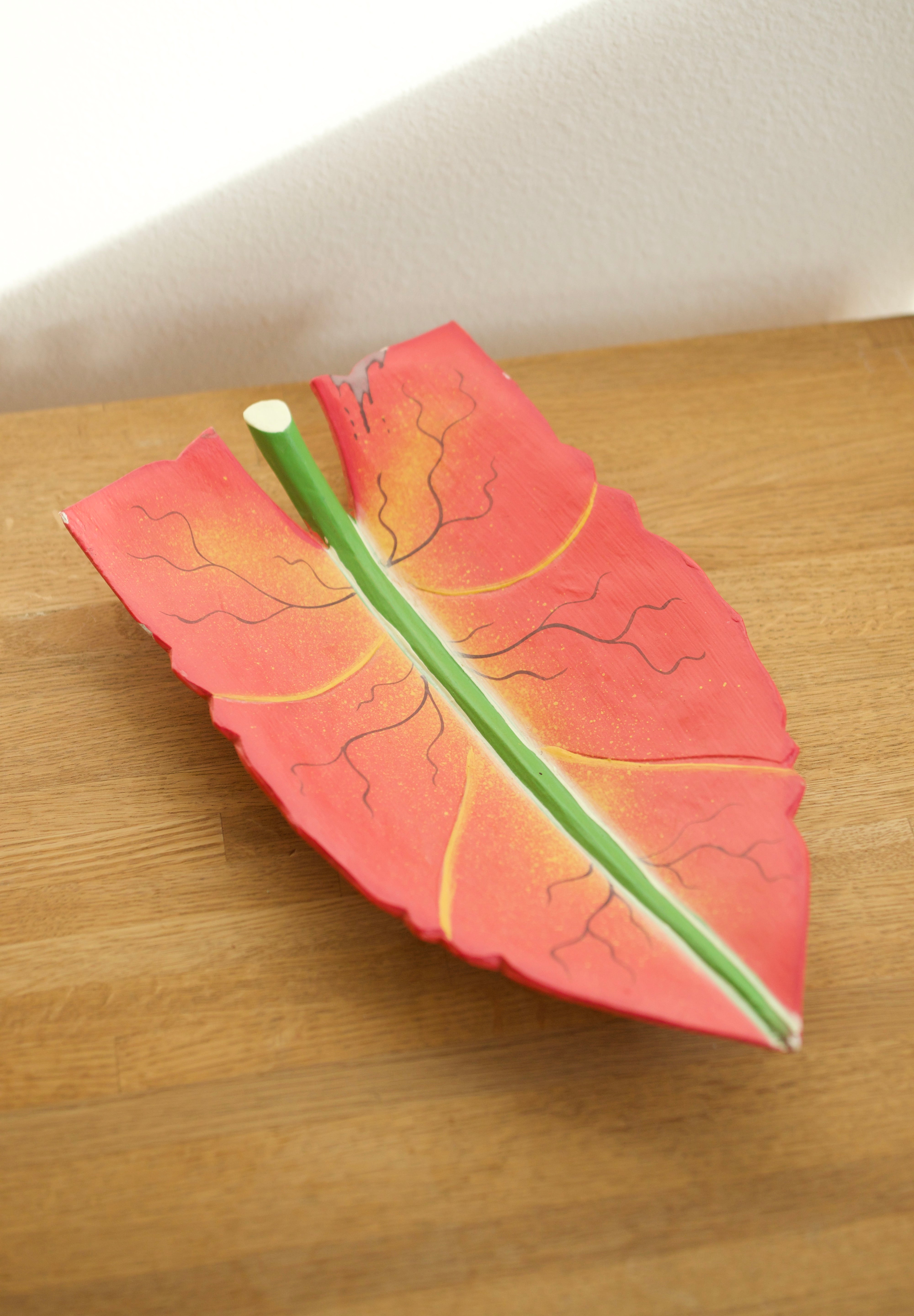 Hand-Carved and Painted Wooden Leaf Tray