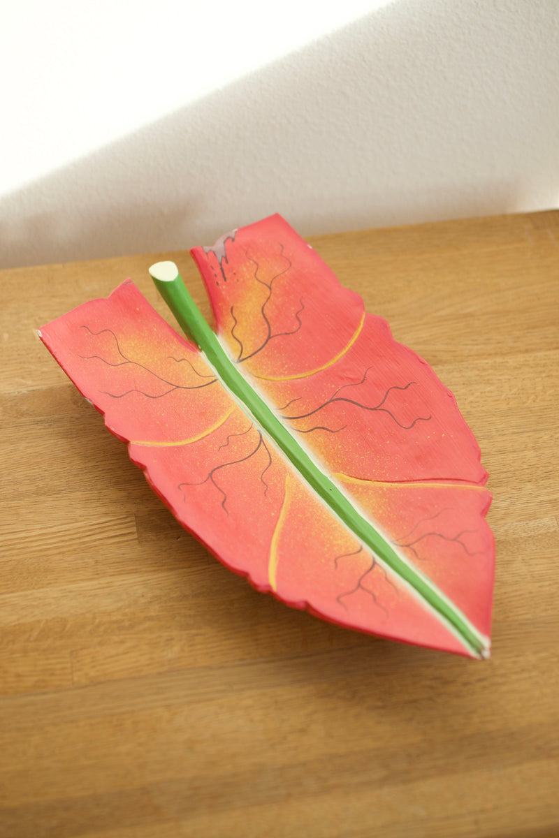 Hand-Carved and Painted Wooden Leaf Tray