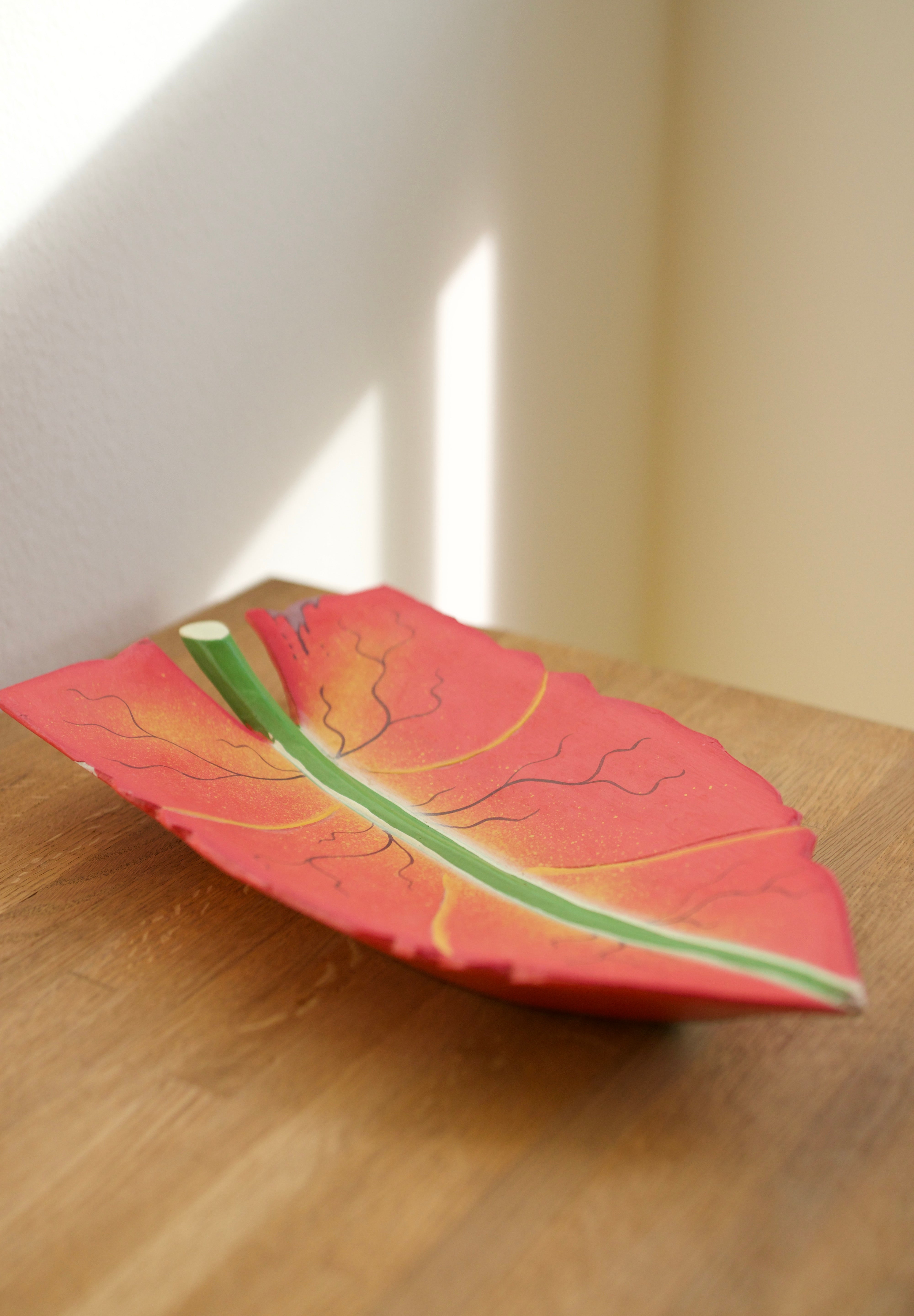 Hand-Carved and Painted Wooden Leaf Tray