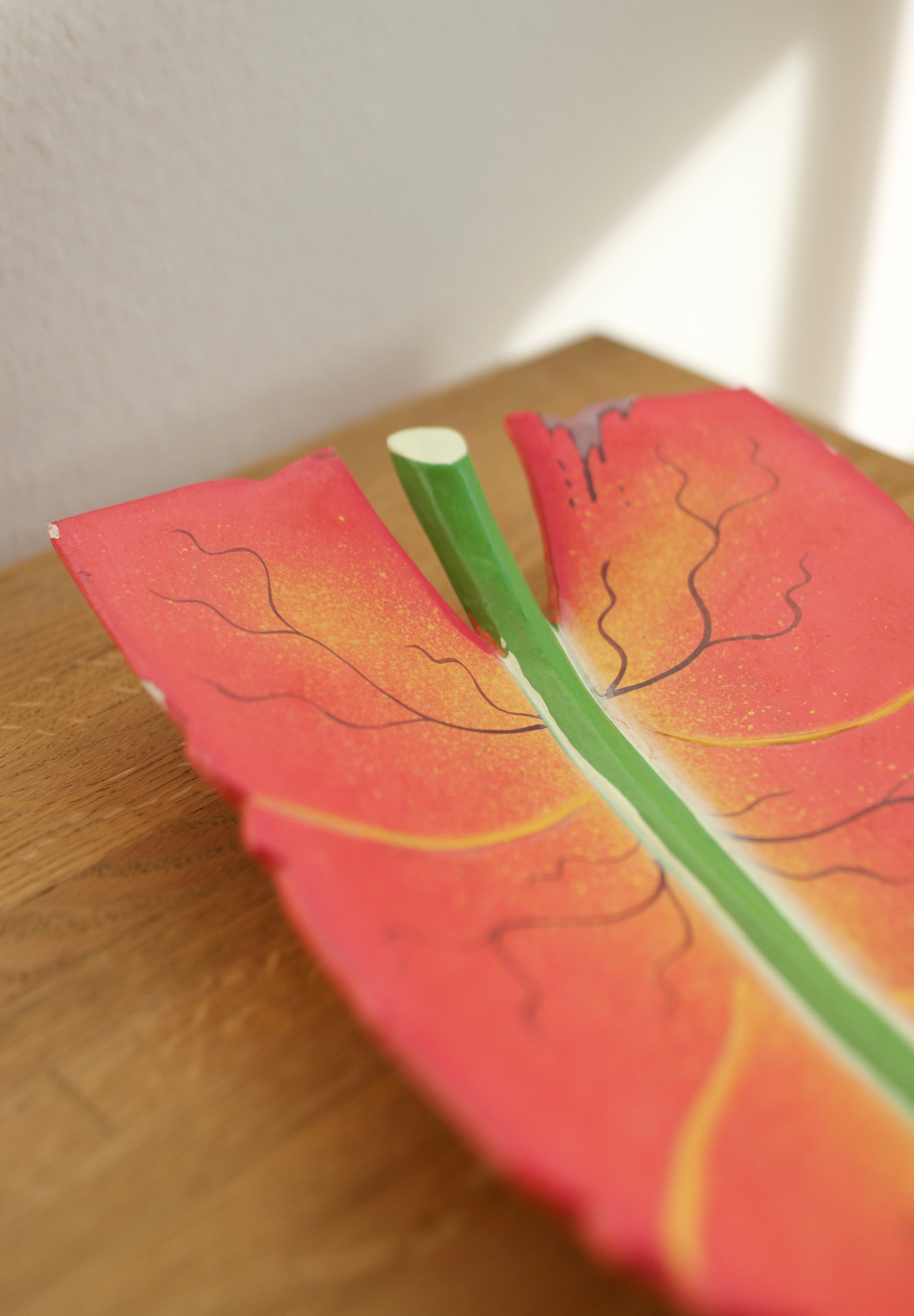 Hand-Carved and Painted Wooden Leaf Tray