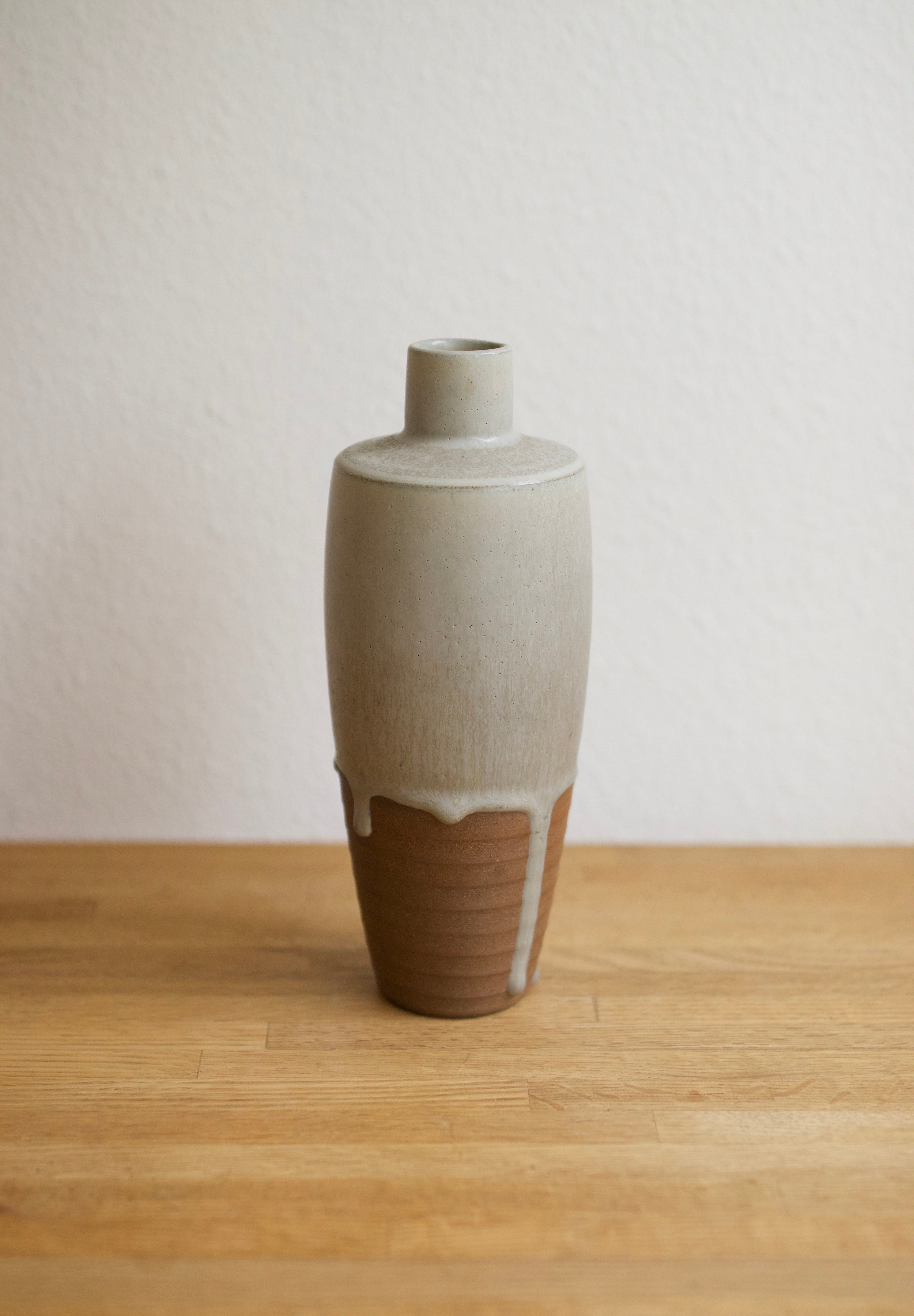 Studio Pottery Vase with White Drip Glaze