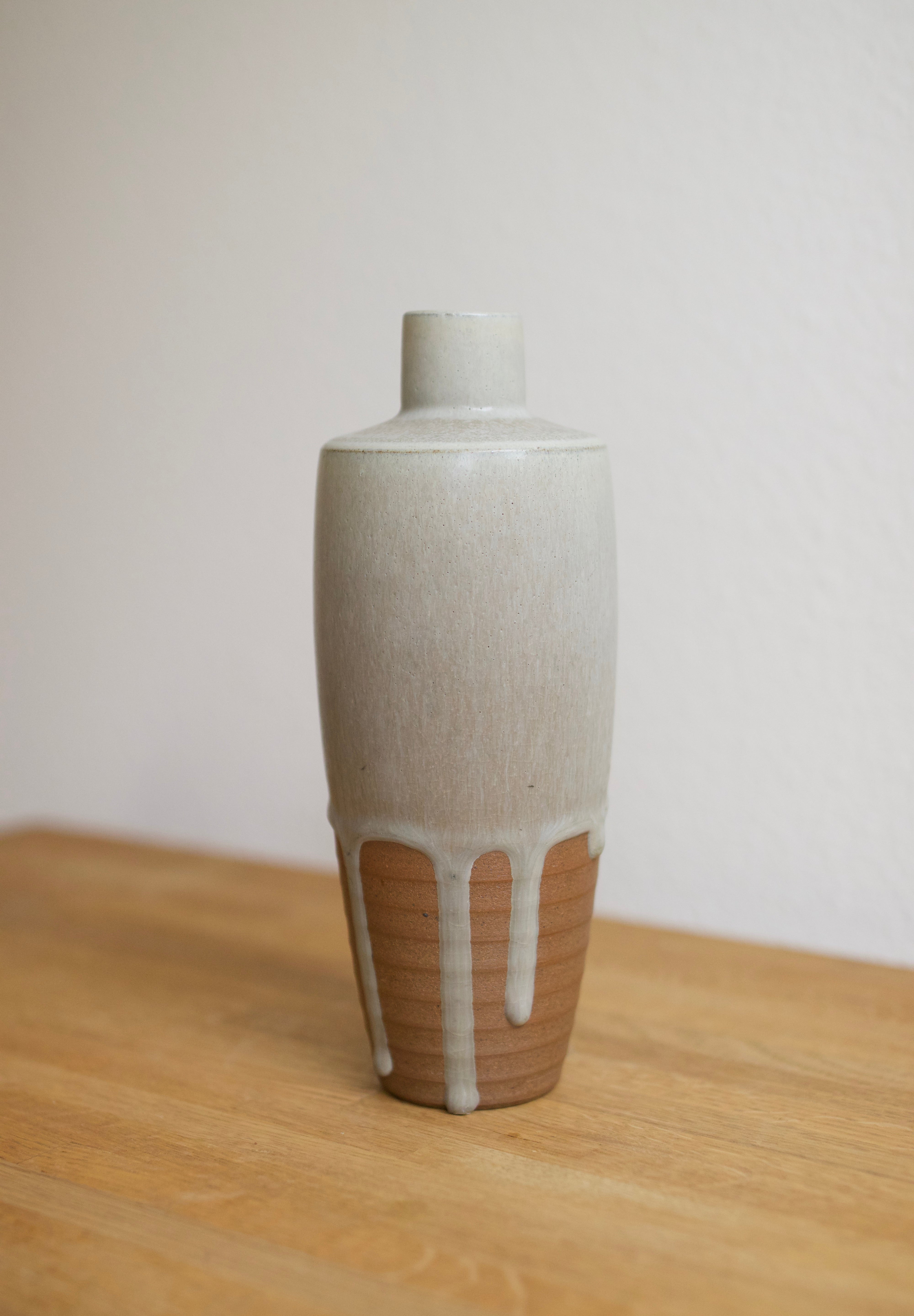 Studio Pottery Vase with White Drip Glaze