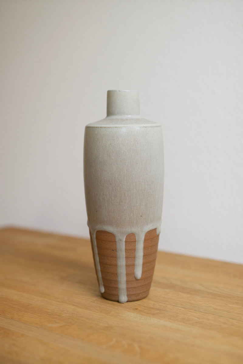 Studio Pottery Vase with White Drip Glaze