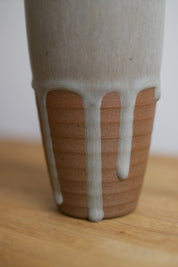 Studio Pottery Vase with White Drip Glaze