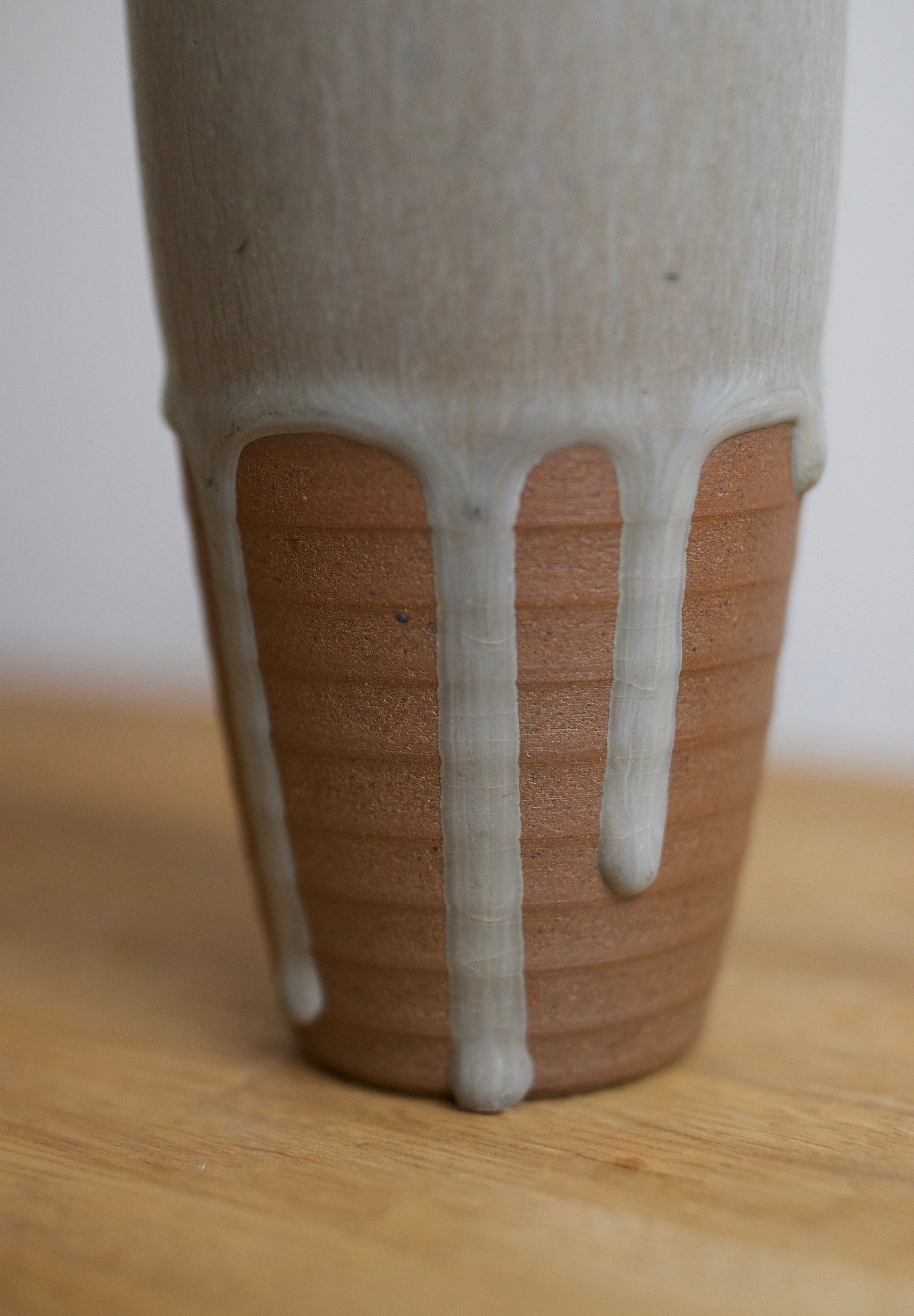 Studio Pottery Vase with White Drip Glaze