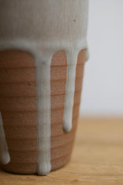Studio Pottery Vase with White Drip Glaze