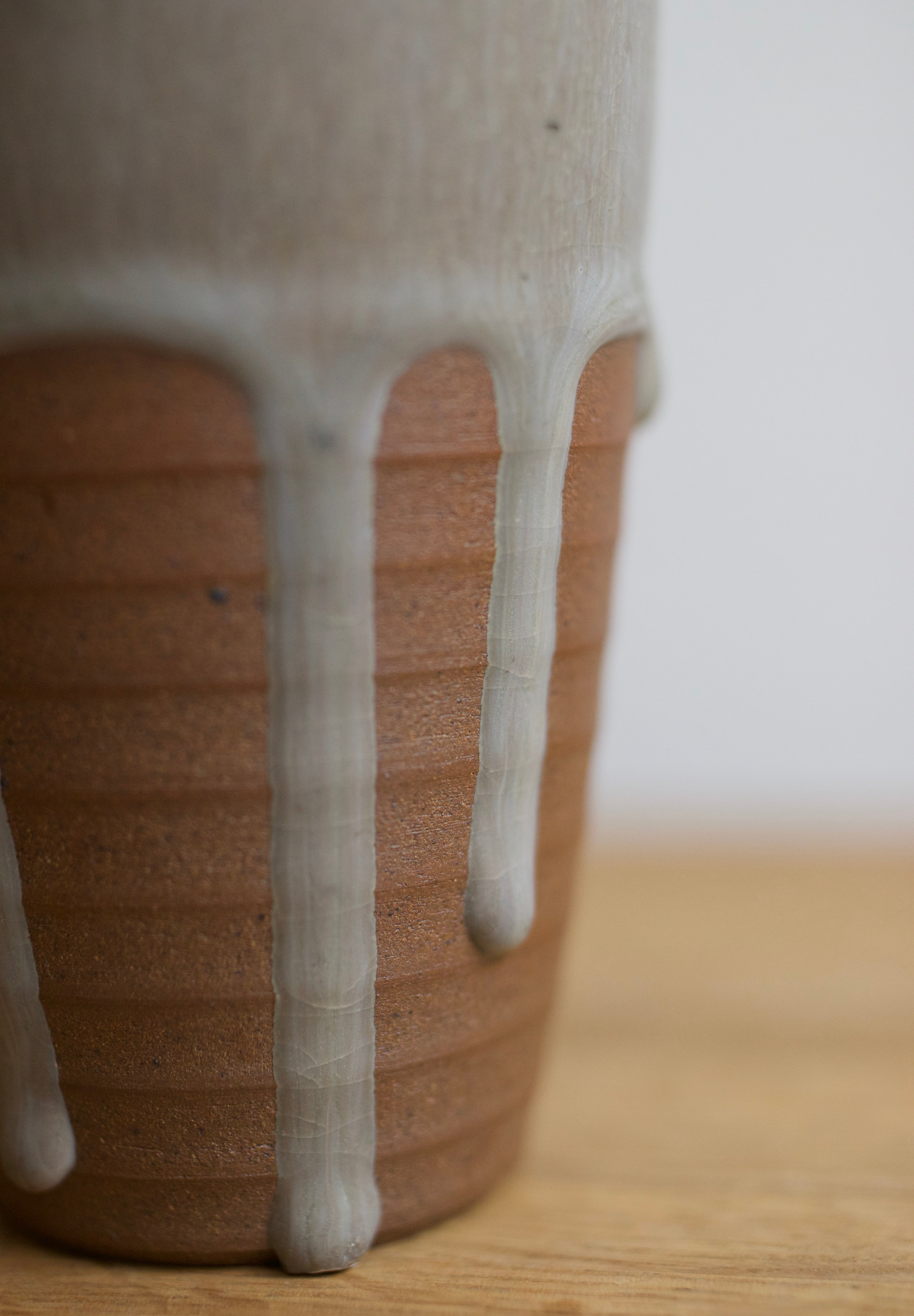 Studio Pottery Vase with White Drip Glaze