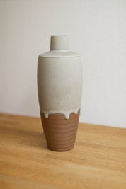 Studio Pottery Vase with White Drip Glaze