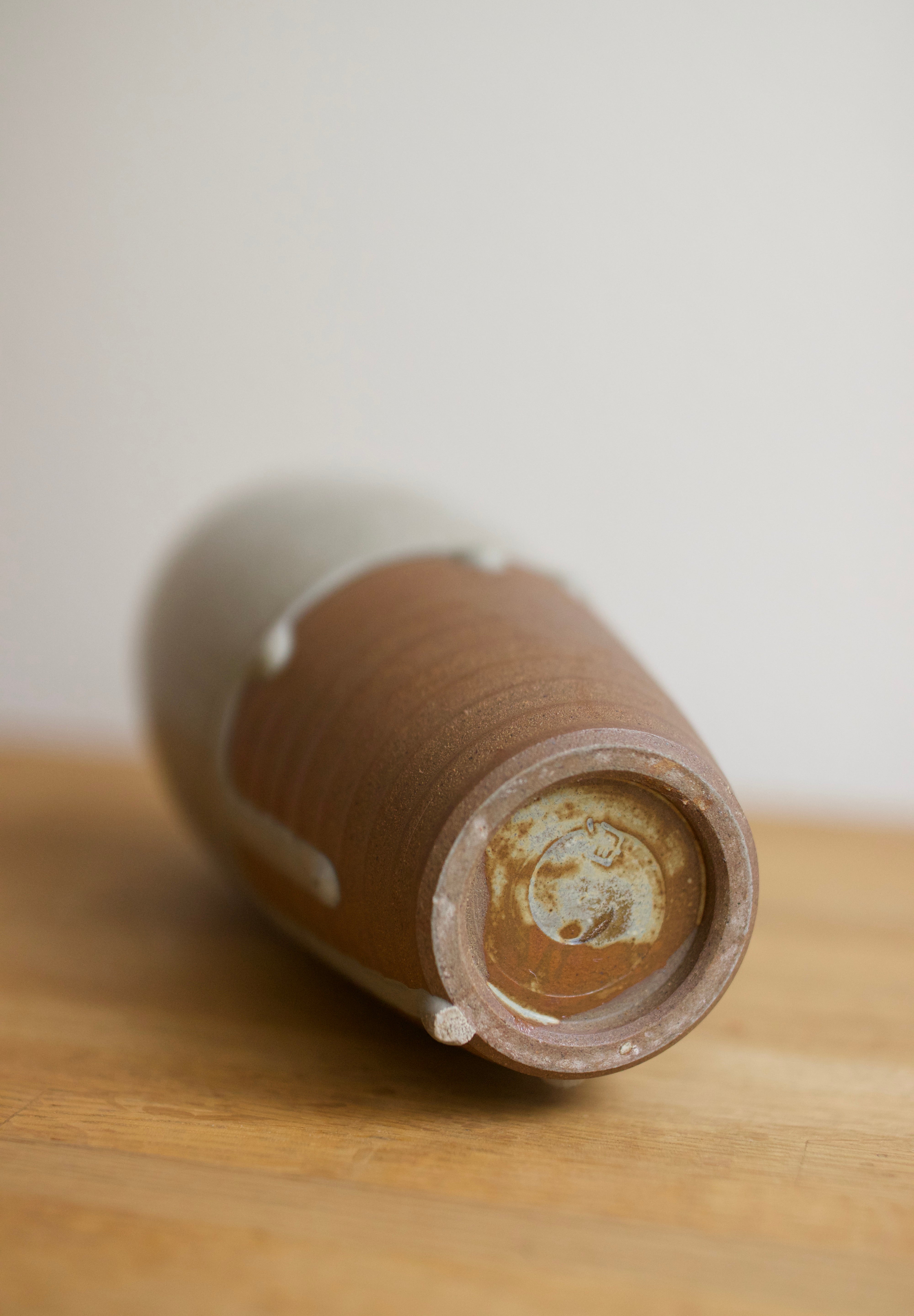 Studio Pottery Vase with White Drip Glaze